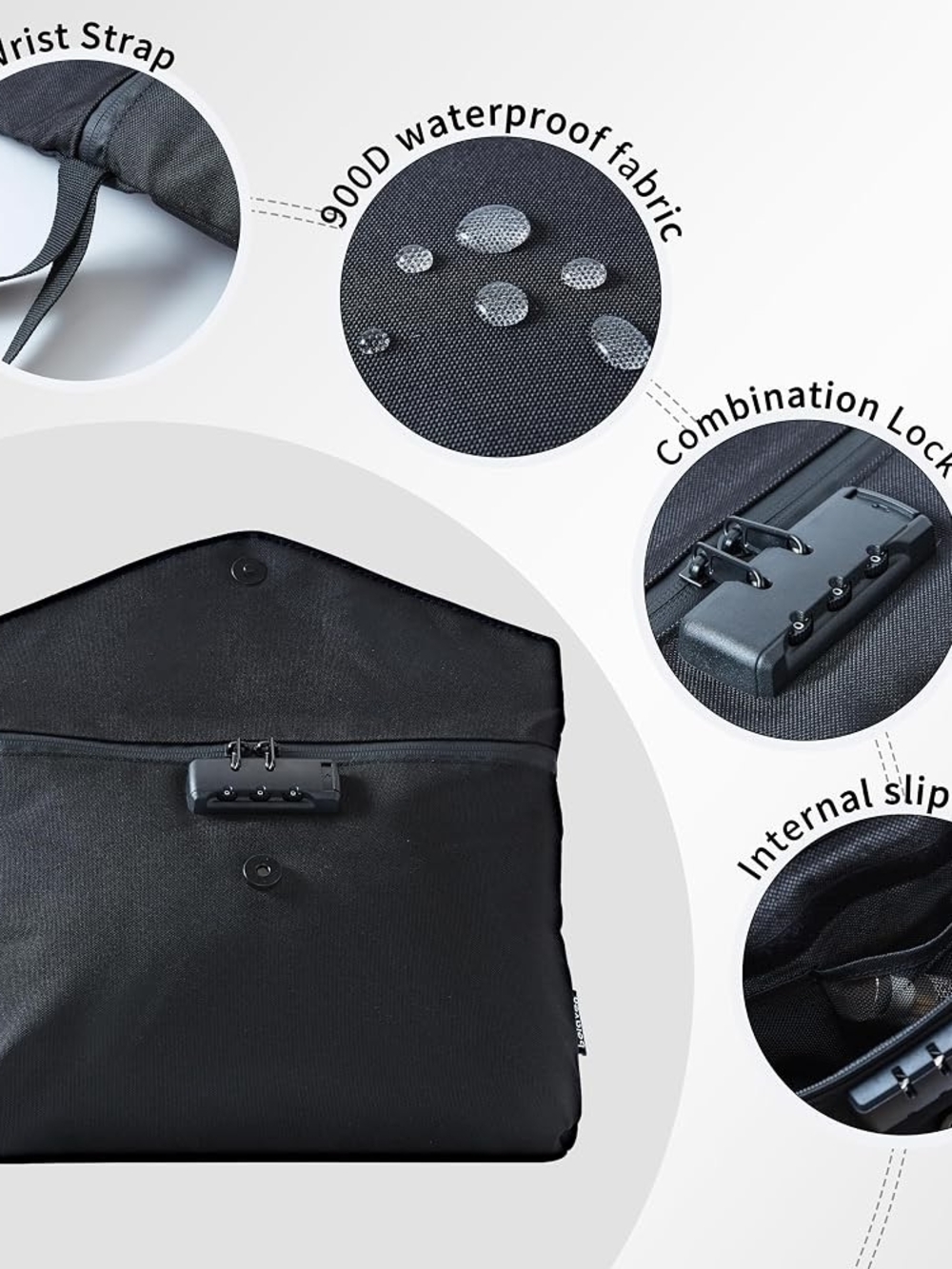 Black Men's Travel Organizer Bag with Combination Lock Smell Proof Bag Black L